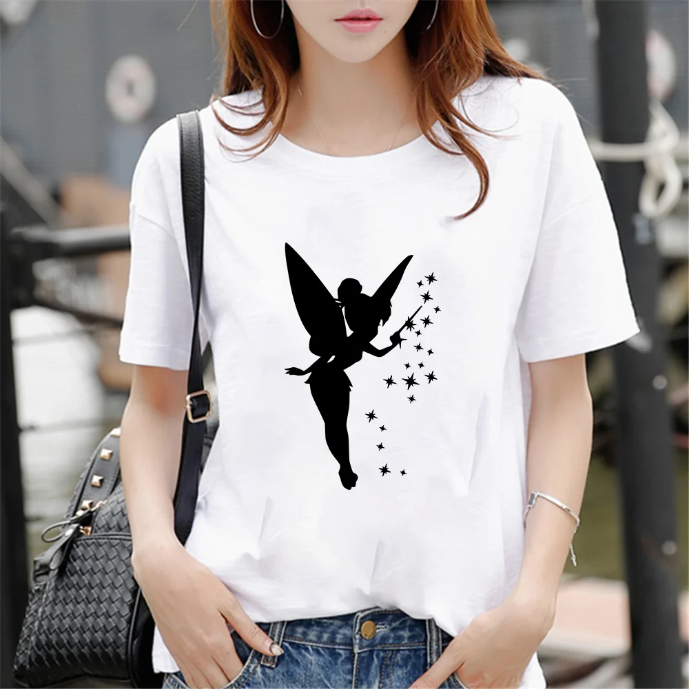 

New Disney Women Tshirt Tinker Bell Movie T-Shirts O-Neck Female Clothes Summer Cotton Casual Short Sleeve Streetwear Cozy