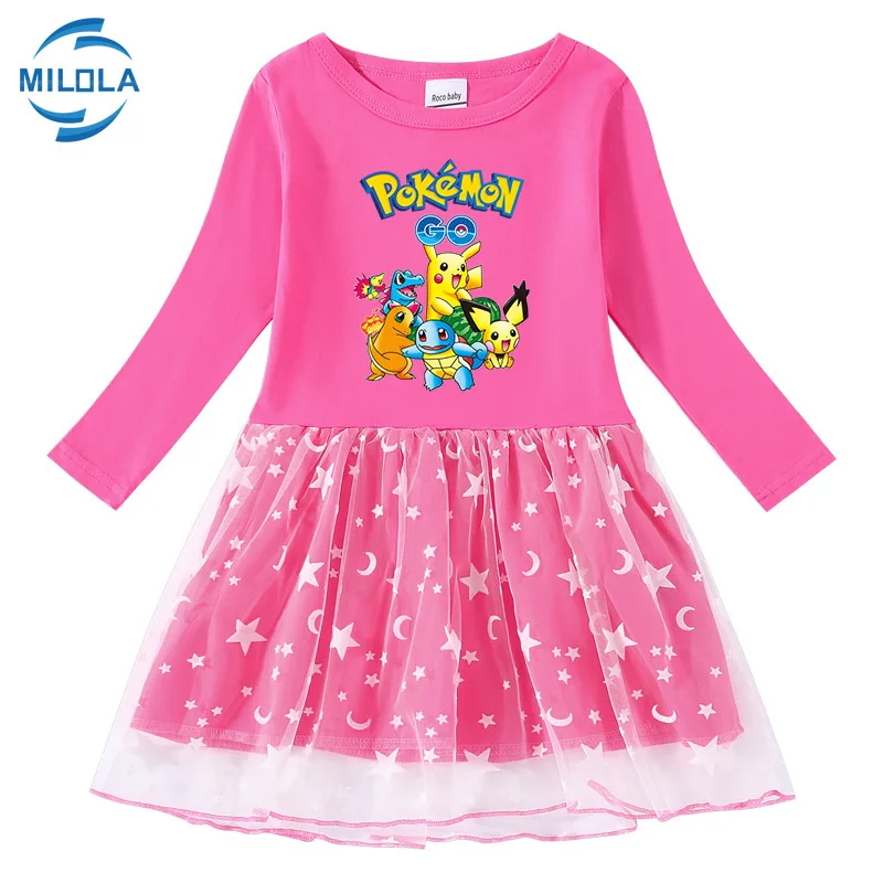 Платье для маленьких девочек с покемоном весенне-зимние кружевные платья-пачки