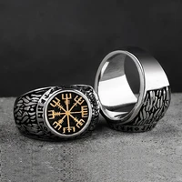 vintage nordic stainless steel compass ring mens viking symbol aegishjalmur ring amulet rune jewelry gift