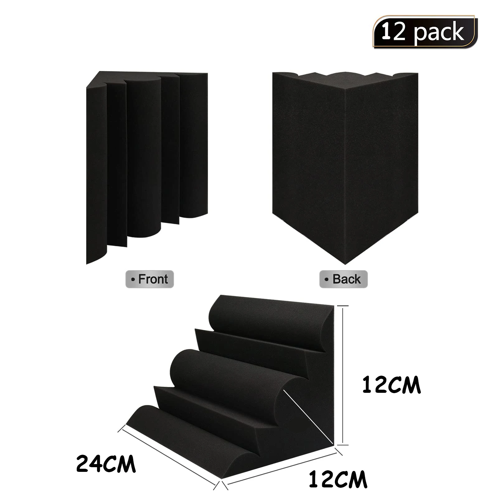 

12/24pcs 12 x 12 x 24 cm Acoustic Soundproof Foam Charcoal Bass Trap Sound Absorption Studio Soundproofing Corner Wall Foam