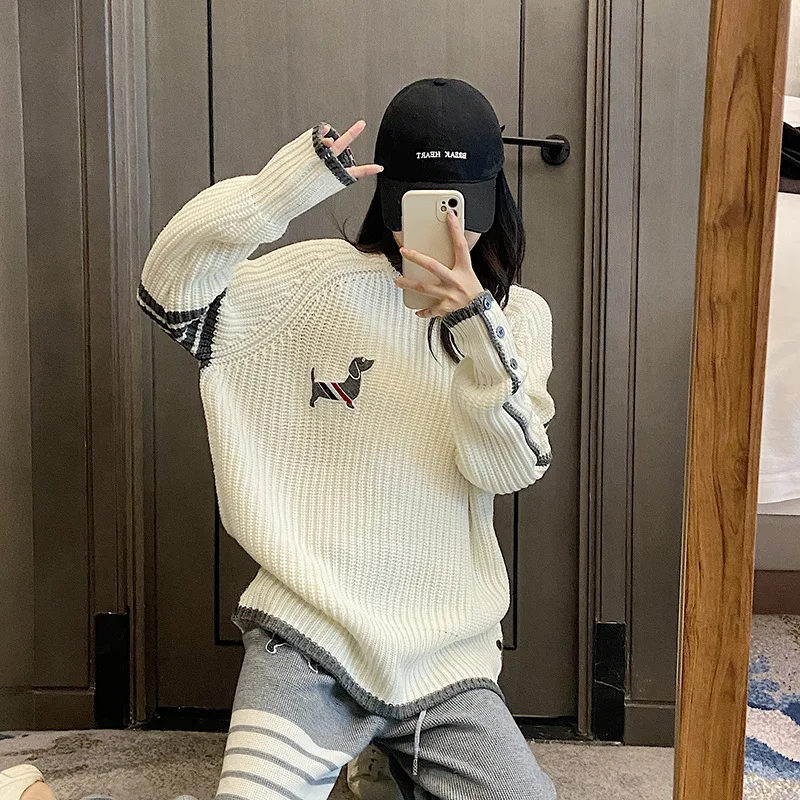 

TB Four-bar Dog Pullover Sweater for Women In Autumn and Winter of 2022 New Thickened Foreign Style Loose Lazy Style Knitted Top