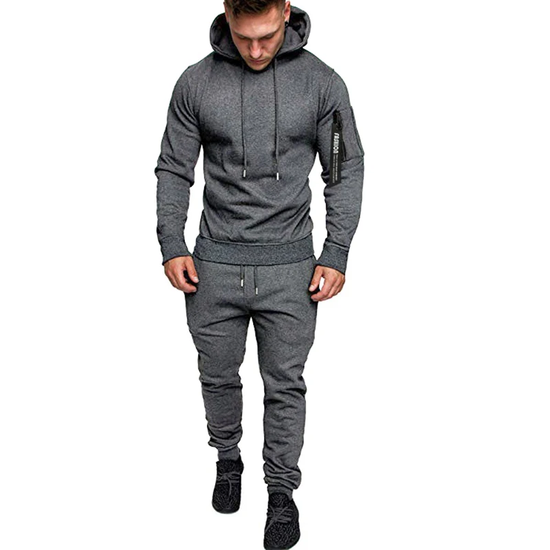 Men Sport Hooded Sweatshirt 2 Pieces Sets Spring Autumn Camouflage Print Street Style Sportswear Male