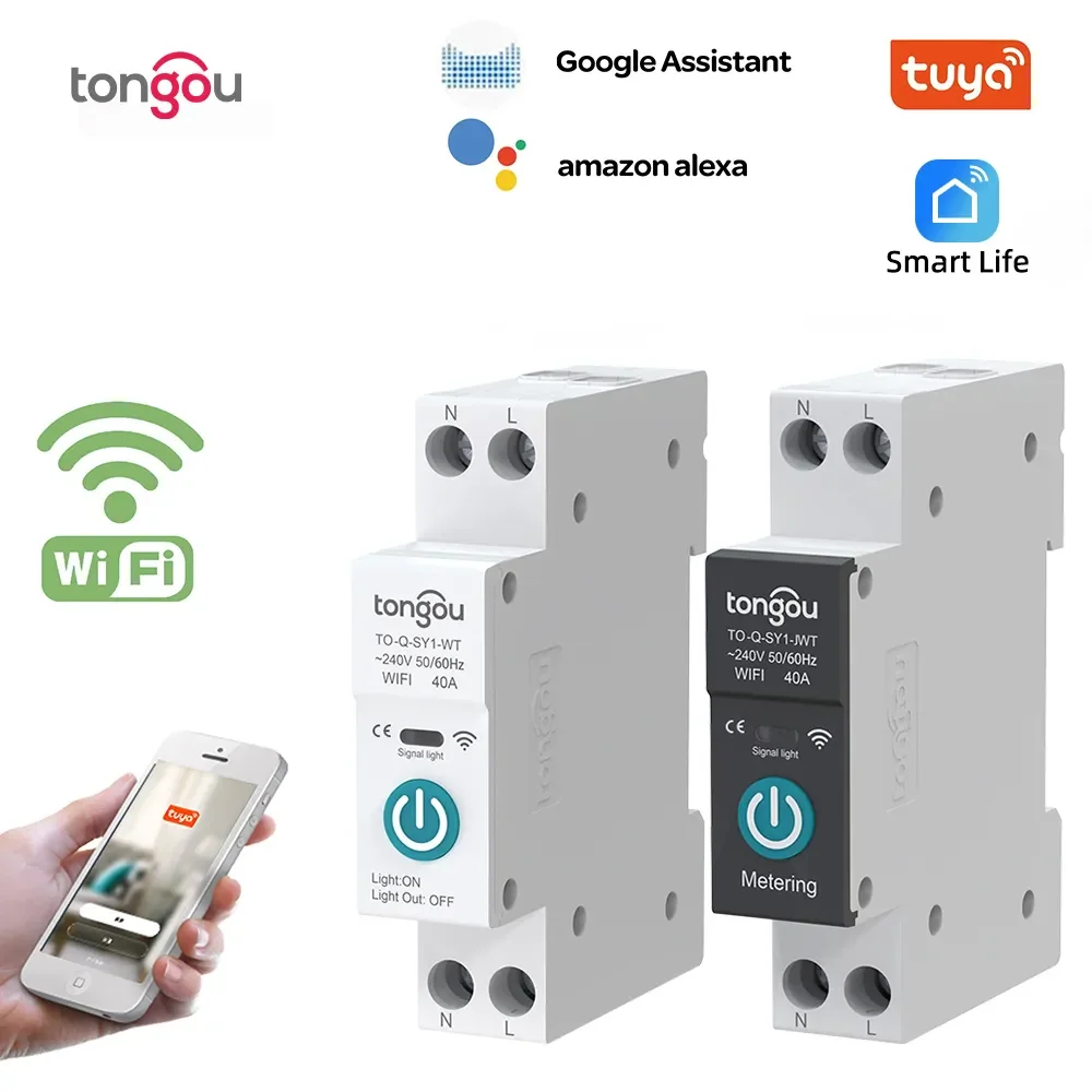 

NEW2023 WIFI Smart Circuit Breaker With Metering 1P 63A DIN Rail for Smart Home wireless Remote Control Smart by APP