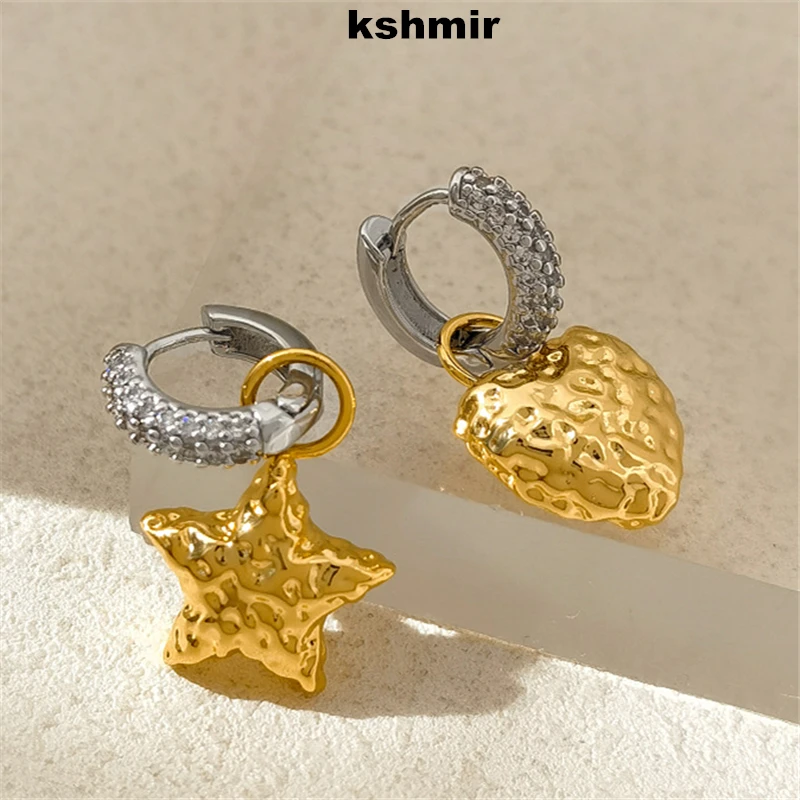 

kshmir Fashion hot selling wrinkled asymmetrical pendant female earrings star heart design sense zircon ear buckle