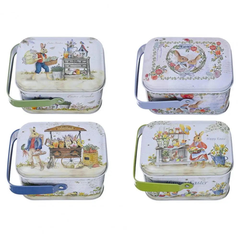 Cartoon Rabbit Pattern Compact Gift Giving Rabbit Bunny Tinplate Empty Tins   Cookie Box  For Holiday