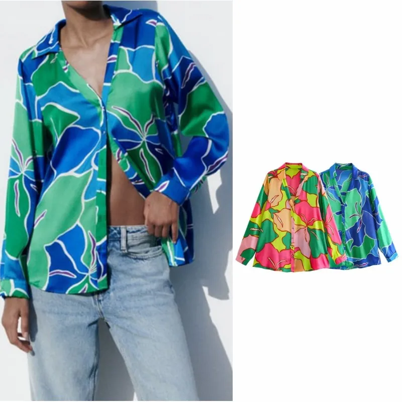 

RDMQ 2023 Summer Women Fashion Print Blouses Shirt New Causal Turn-Down Collar Tops Vintage Single Breasted Loose T-Shirts
