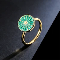 2022 young fashion green dripping oil copper metal fresh style resizable plated 18k gold womens ring