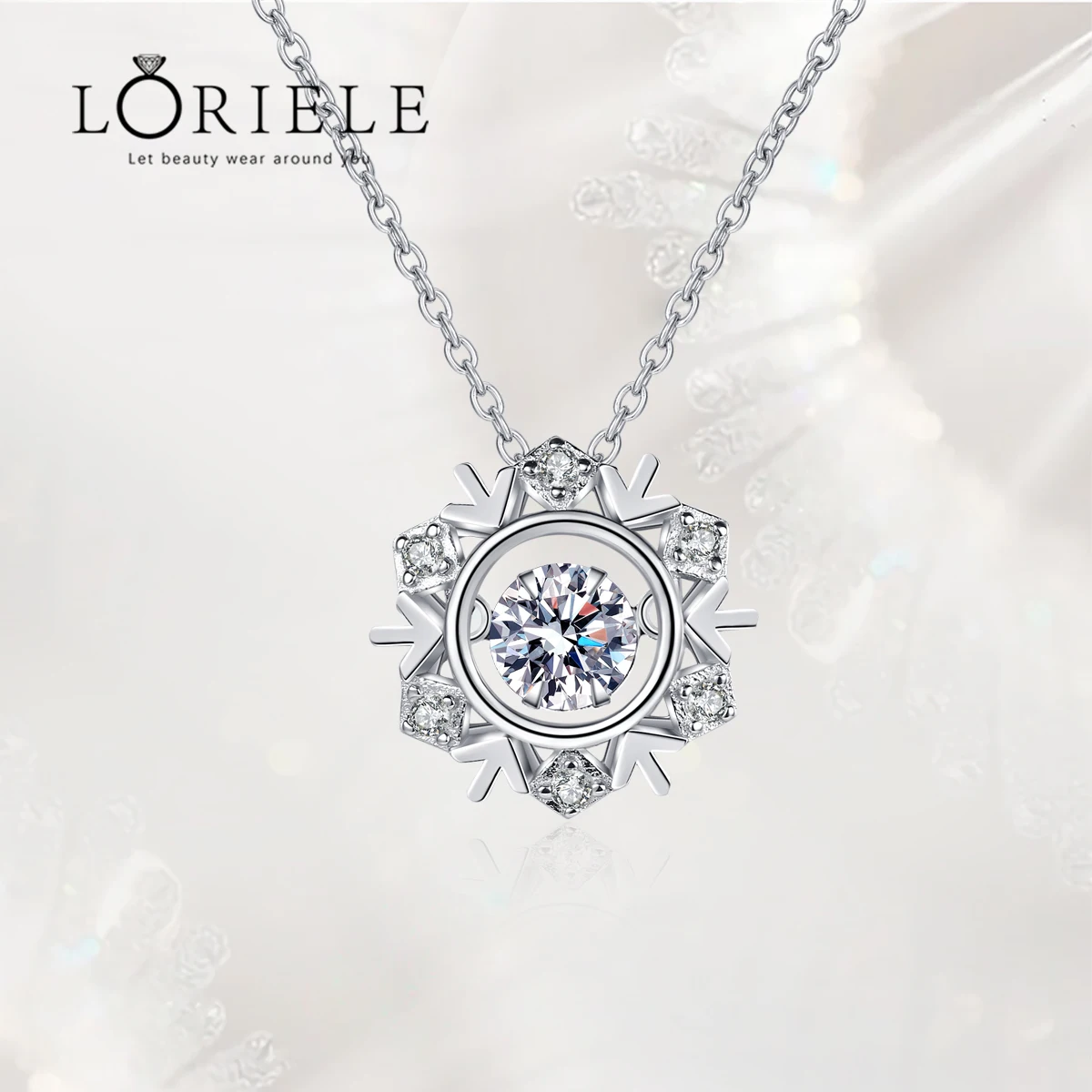 

LORIELE Real Moissanite Flower Necklace 14K Gold Plated Sterling Silver Necklace for Women VVS Diamond Snowflake Pendant Jewelry