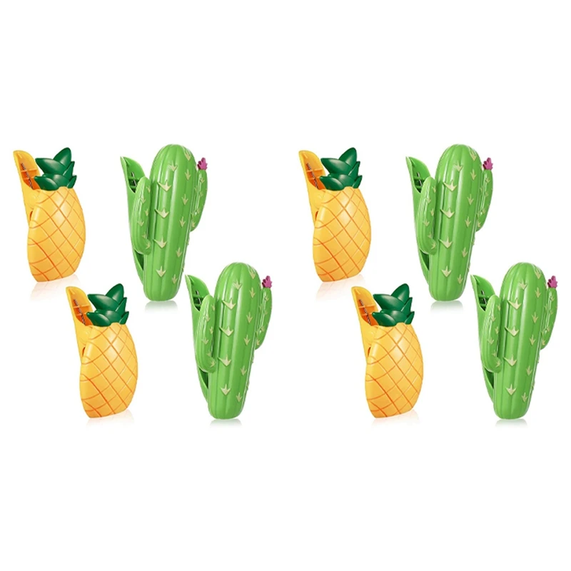 

8 Pcs Beach Towel Clips Plastic Large Beach Towels Clips For Beach Clothes Lines Pineapple Cactus Decorative Travel Clip