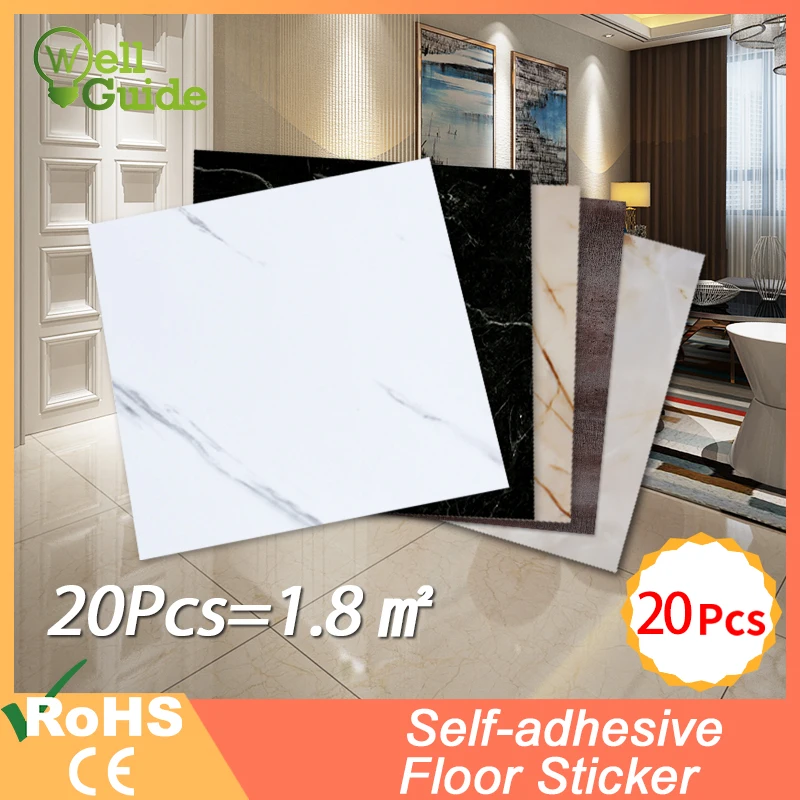 

20pcs PVC Flat Imitation Marble Tile Floor Stickers 30*30cm Self-adhesive Wall Stickers Waterproof Bathroom living room Decals