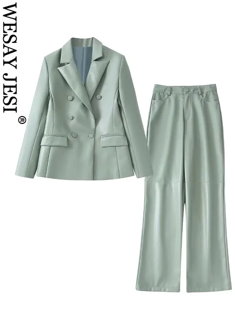 

WESAY JESI Lightweight Leather Unisex Minimalist Women's Formal Suit Solid Color Fashion Straight Fit Commuter Slim Fit Suit New