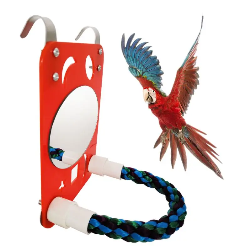 

Stainless Steel Bird Parrot Mirror Toy with Rope Perch Bite Resistant Cage Accessories Bird Ladder Play Stand Swing Climbing for