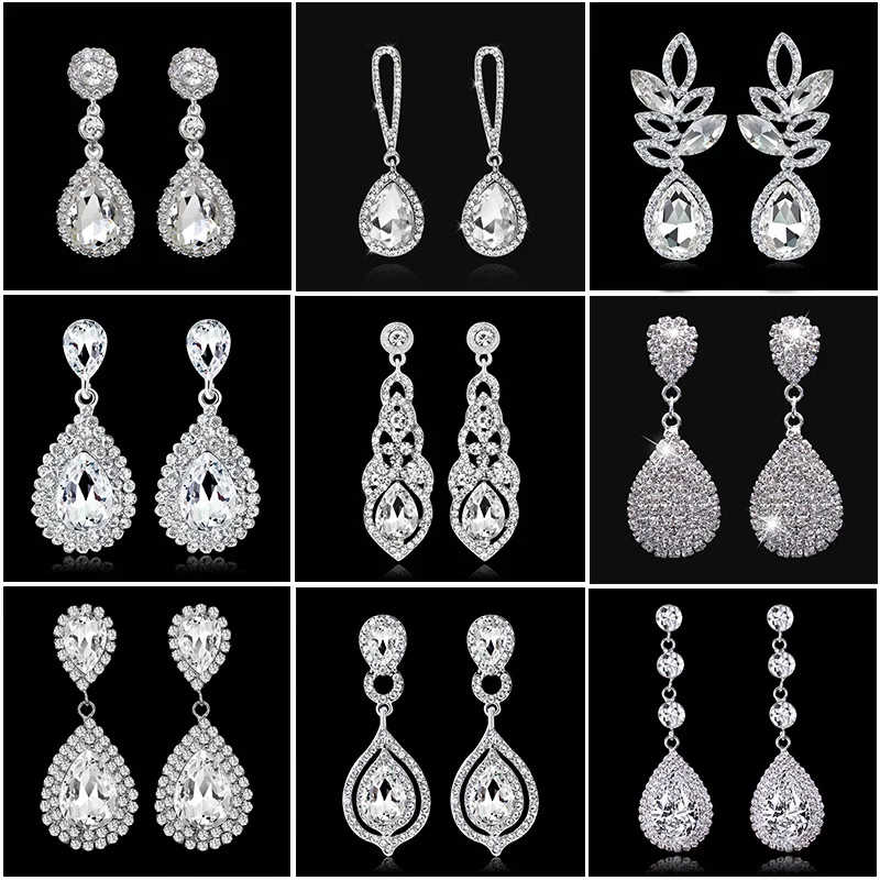 

Blijery Fashion Crystal Wedding Drop Earrings for Women Silver Color Bridal Dangle Earrings Brides Gifts Birthday Party Jewelry