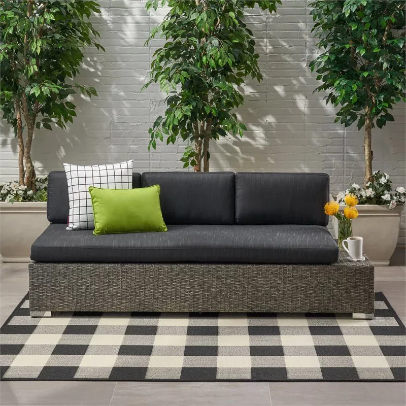 

Esther Outdoor 3 Seater Right Wicker Sofa With Cushions, Mixed Black, Dark Grey Cushion