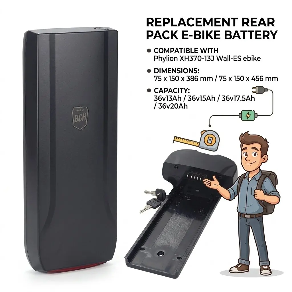 Фото Аккумулятор для электровелосипеда Arcade cycles JCEB360-1136V Rear Pack 10.4ah 11.6ah для Phylion XH370-13J Wall-ES №1