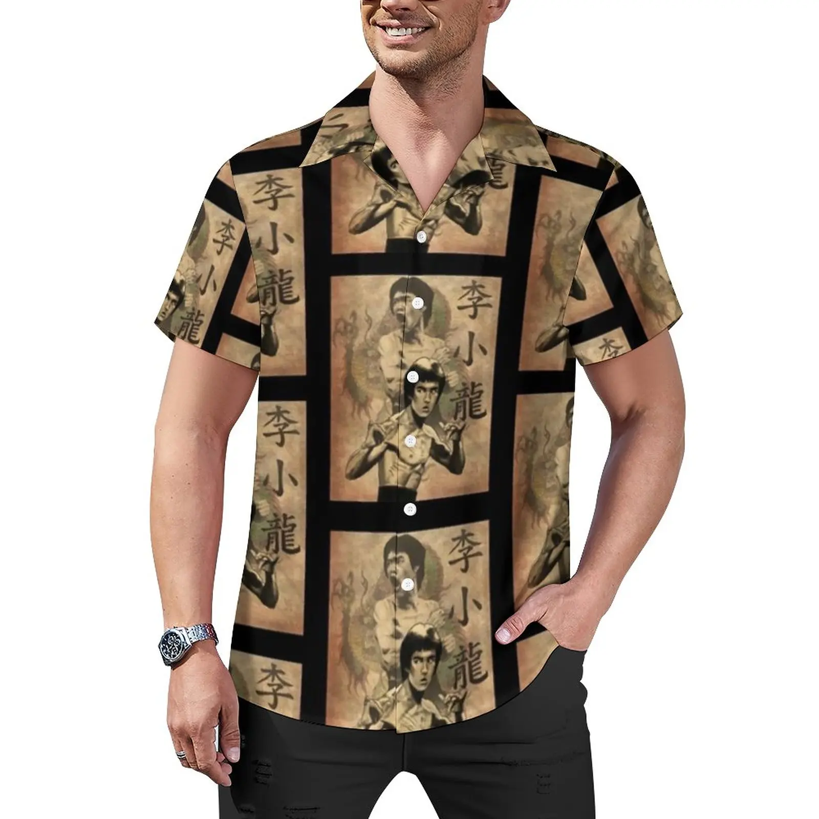 

Рубашка мужская с коротким рукавом, Повседневная Блузка в стиле оверсайз, забавная сорочка для отпуска, идея для подарка, Брюс Ли, на лето