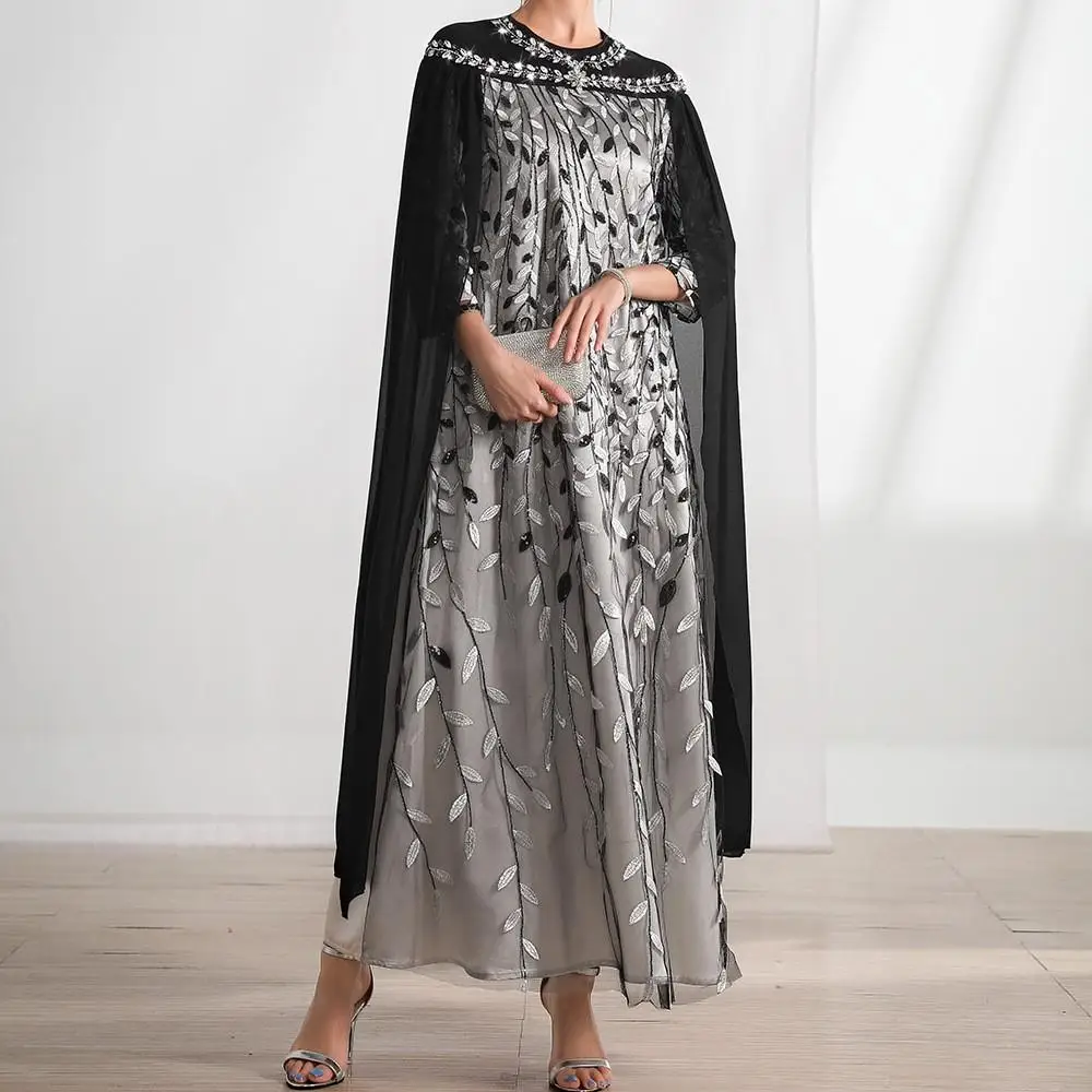 

Mesh Embroidery Diamonds Muslim Women Maxi Dress Dubai Kaftan Abaya Cloak Evening Party Gown Jalabiya Caftan Arabic Eid Ramadan