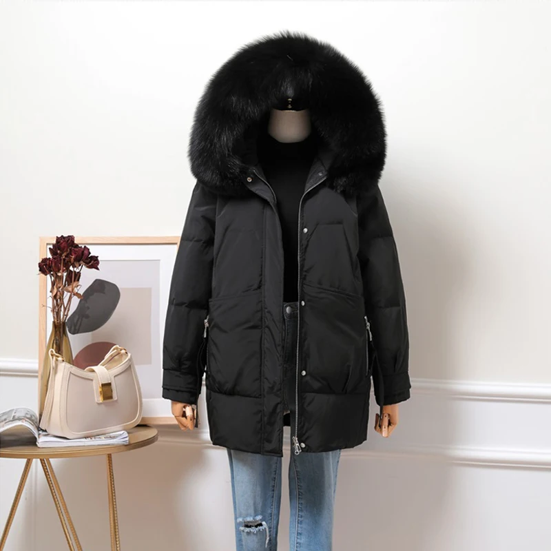 Down Jacket Women 2022 Winter New Hooded Fur Collar Mid-length Thick Winter Waist Korean Version Loose Coat for Women