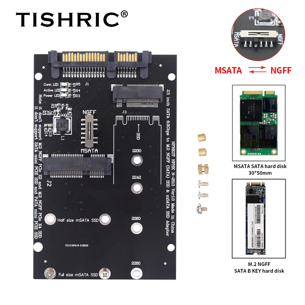 Адаптер TISHRIC Msata-Sata 2 5 дюйма плата адаптера M2 SATA 60Gdps адаптер SSD M.2 NGFF MSATA-Sata для ПК -
