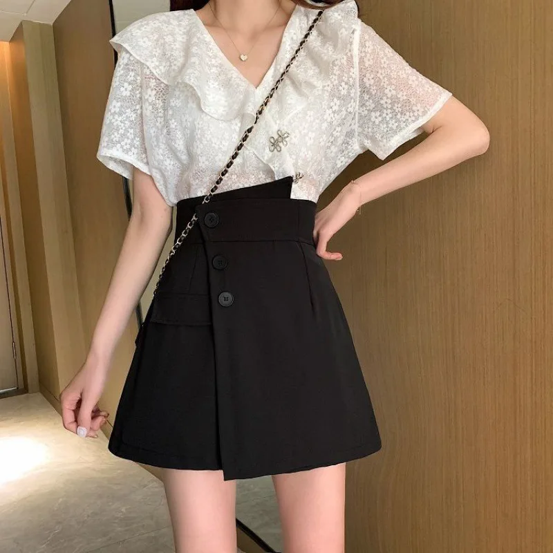 Летняя облегающая трапециевидная черная юбка с высокой талией женские короткие