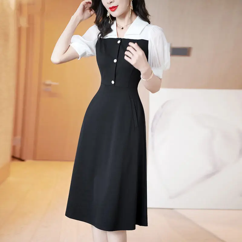 Повседневные модные платья в стиле пэчворк на пуговицах лето-осень 2022 свободная