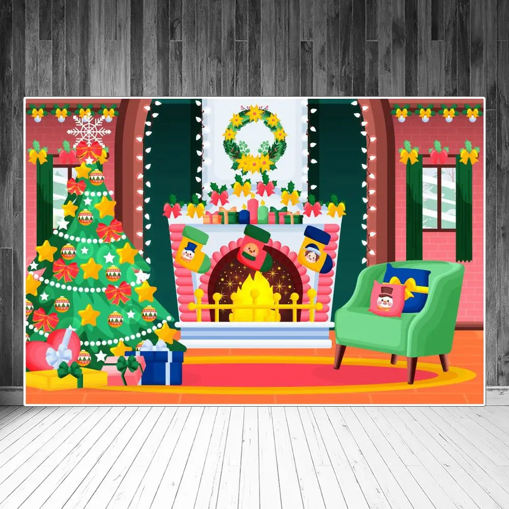 

Мультяшные Рождественские елки камин комната интерьер фотографии фоны пользовательвечерние домашний декор Студия фото стенд фоны