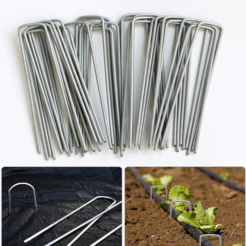 6 Inch Landscaping Staple Garden Stakes Galvanized U-Shaped Fence Stake Heavy-Duty Sod Pins Securing Pegs for Weed Barrier Fabri