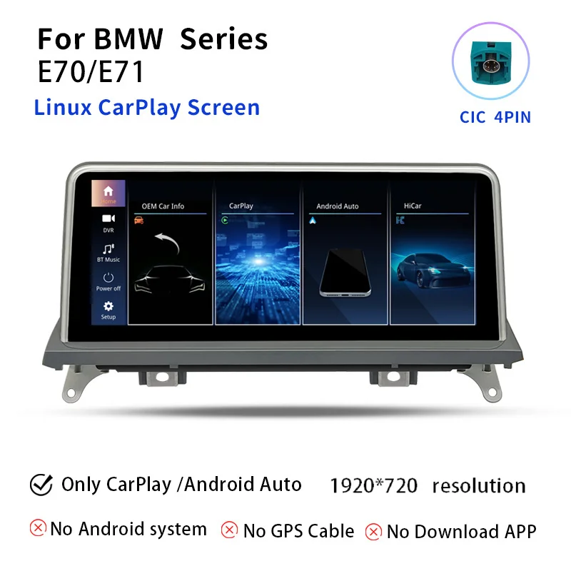 

Беспроводной автомобильный мультимедийный плеер Carplay LINUX для BMW X5 E70 X6 E71 CCC/CIC 2007-2013, радиоэкран, оригинальная навигация, аудио