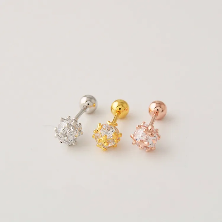 

Crystal CZ Gem Ear stud Japan south Korea thread zircon Korean version stud earrings 0.8mm bar thick