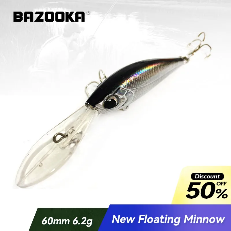 

Bazooka Floating Minnow Jerk Fishing Lure JerkBait Popper Hard Bait Carkbait SwimBaits Wobblers VIB Perch Bass Pike Winter Baits