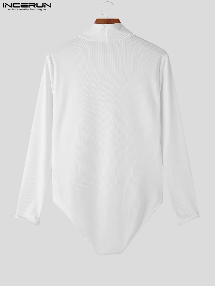 Comfortable Homewear Rompers INCERUN New Men's Knitted Long Sleeve Triangle Suits Bodysuit Solid All-match Simple Jumpsuit S-5XL