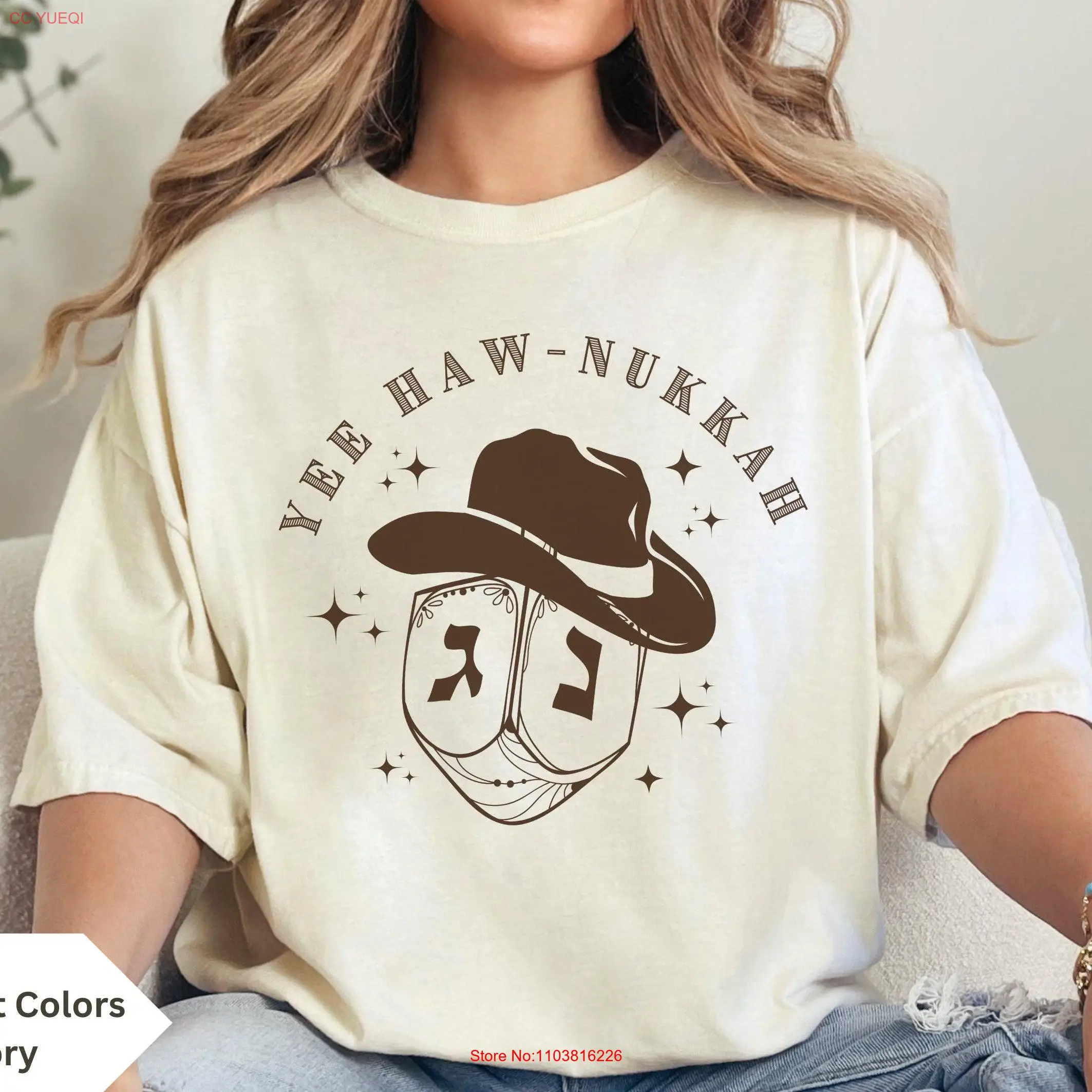 Футболка Chanuka Festival of Lights Chanukah Dreidel Women Yee Haw Western из хлопка