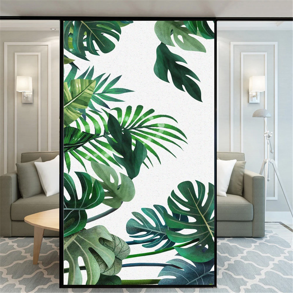 

Green Plants Privacy Window Film Static Cling No Glue Decorative Window Treatments Window Coverings Glass Sticker for Home