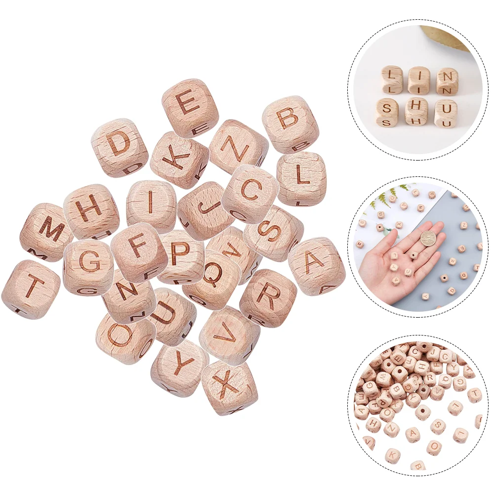 

26 Pcs Letter Dice Jewelry Making Beads Wooden Alphabet Cube Charm Braclets Hand Decor Scattered