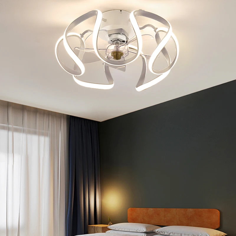 

Led Art Chandelier Pendant Lamp Ceiling Fan With Light Bedroom decor invisible dining remote control living