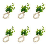 6 pieces eucalyptus napkin rings handmade wooden beads garland decorative greenery napkin rings for party table decor