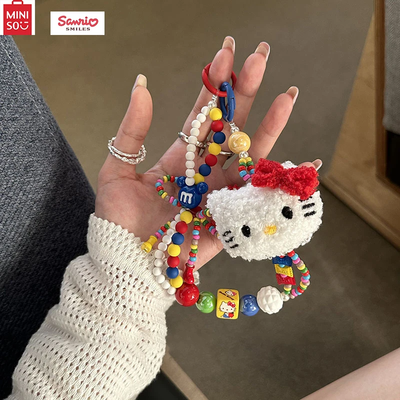 

Miniso Sanrio hellokitty phone case pendant kawaii color bead keychain original anime doll women bag accessories Christmas gift