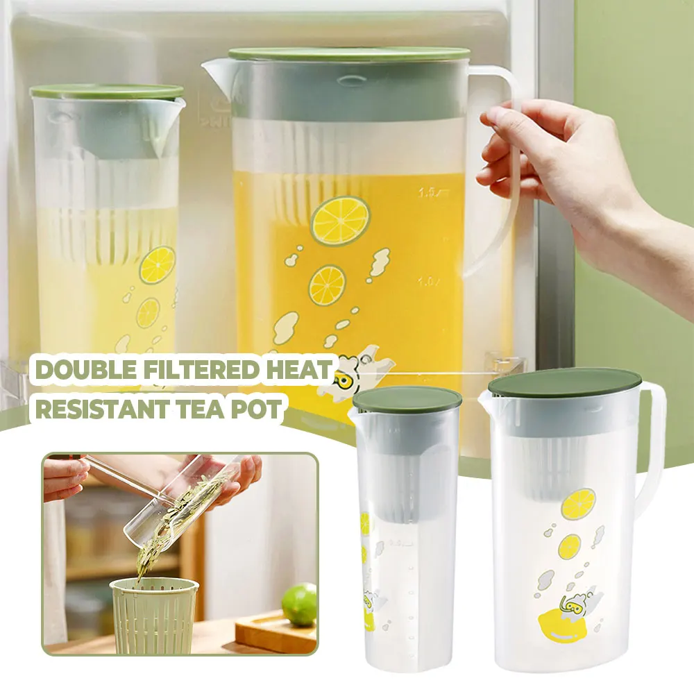 

Plastic Pitcher Tea Pot with Lid for Hot Cold Water Double Filtration Jug Unbreakable Heat Resistant Home Accessories