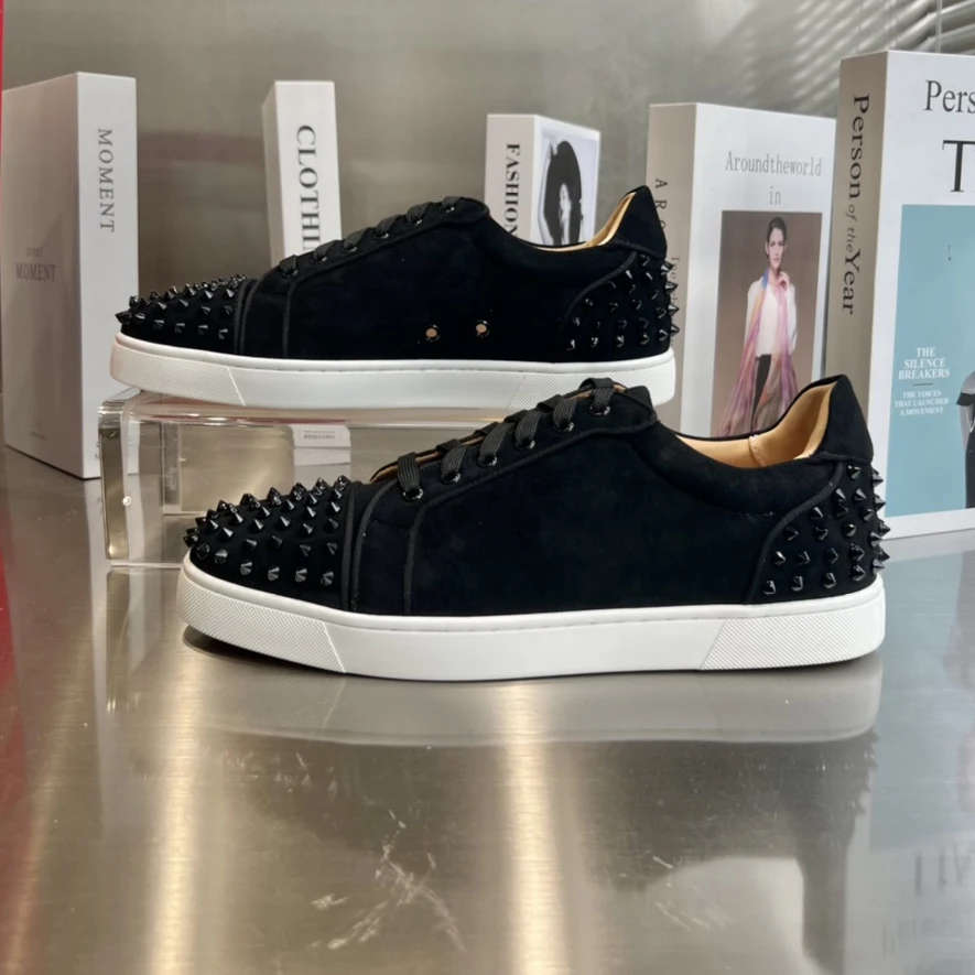 

Top Quality Red Sole Womens Trendy Casual Shoes 35-48 Luxury Mens Real Leather Sneakers Designr Couple Rock Tide Shoes HJ0839