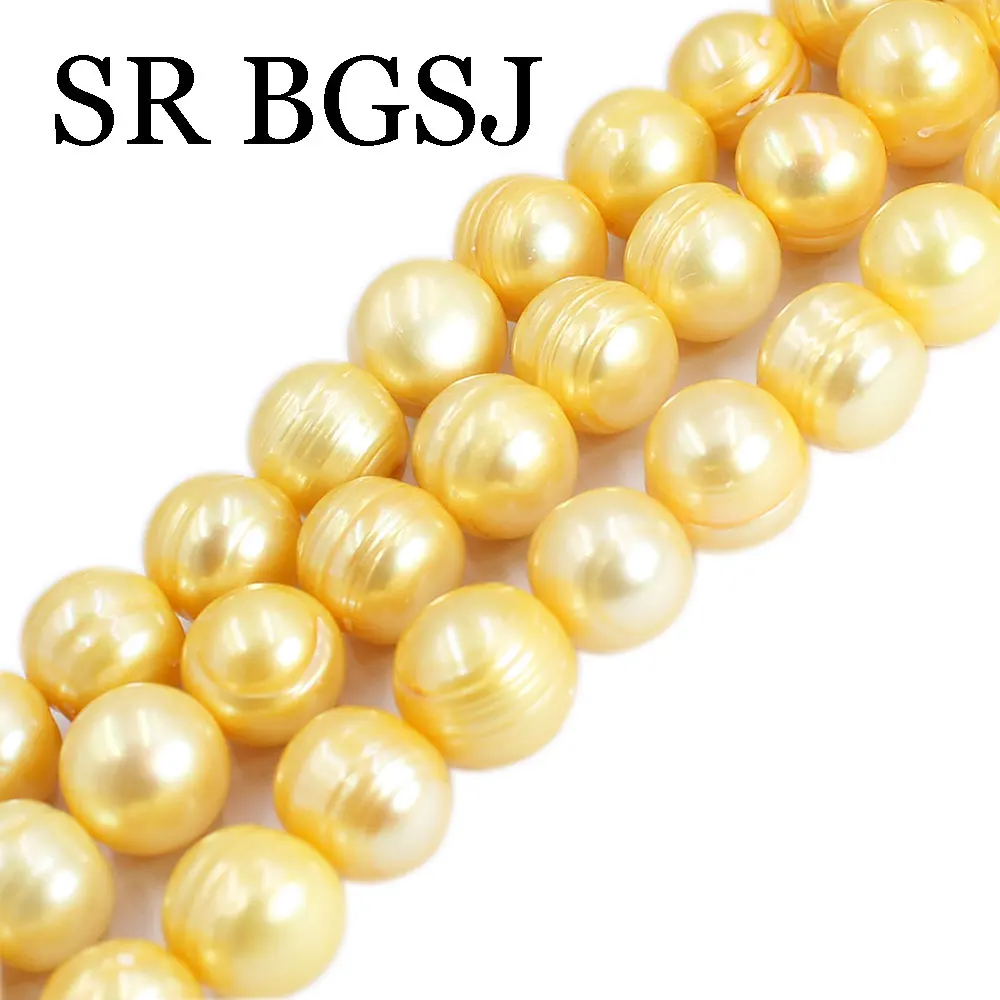 

10mm Yellow Natural Round Freshwater Pearl Jewelry Making Diy Accessories Spacer Beads Strand 14''
