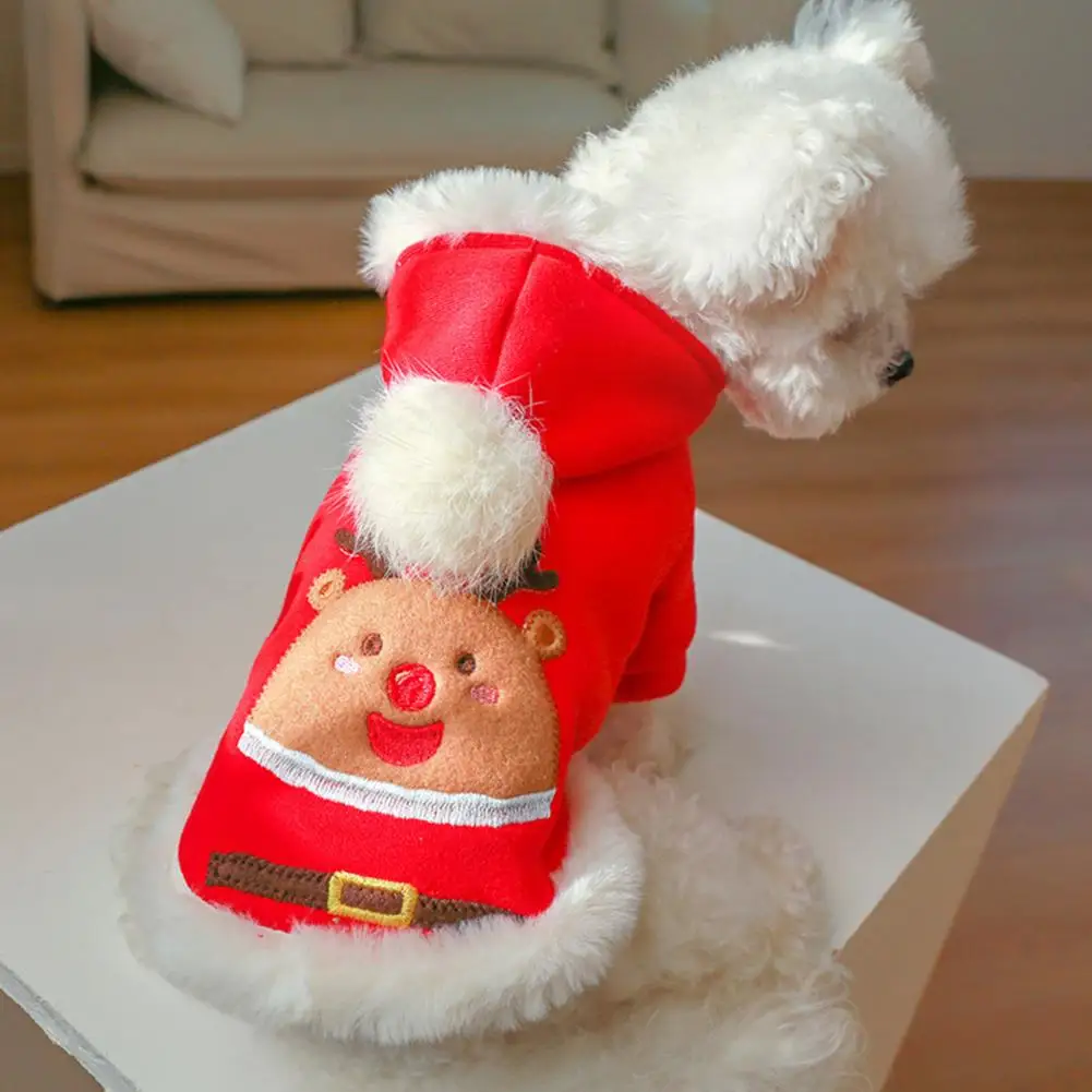 

Pet Vest Fur Ball Decoration Plush Edge Cartoon Pictures Soft Keep Warm Polyester Christmas Beans Pet Coat for Winter