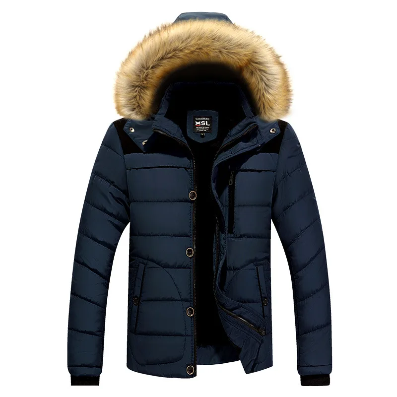 LUCLESAM Men's Fur Collar Hooded Cotton Coats Thick Warm 2022 men's Winter Jacket Thick Fleece Outwear Male Windproof Parkas