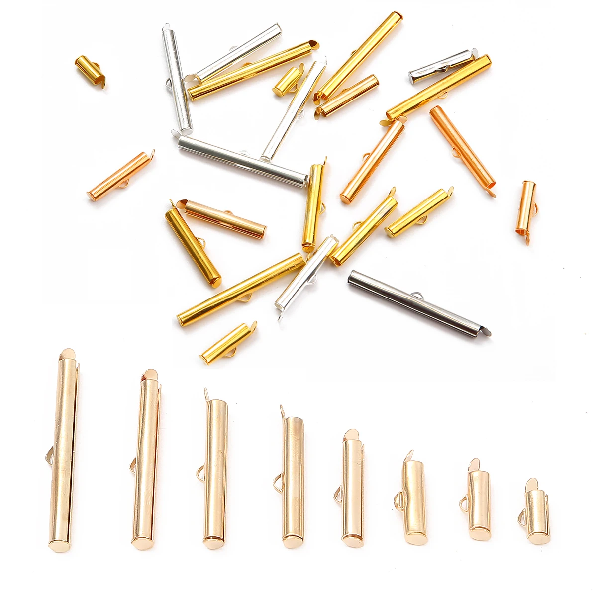

30-50pcs Crimp End Caps Slider Clasp Buckles Tubes Diy Bracelet Necklace Connectors Loom Findings for Jewelry Making Accessories