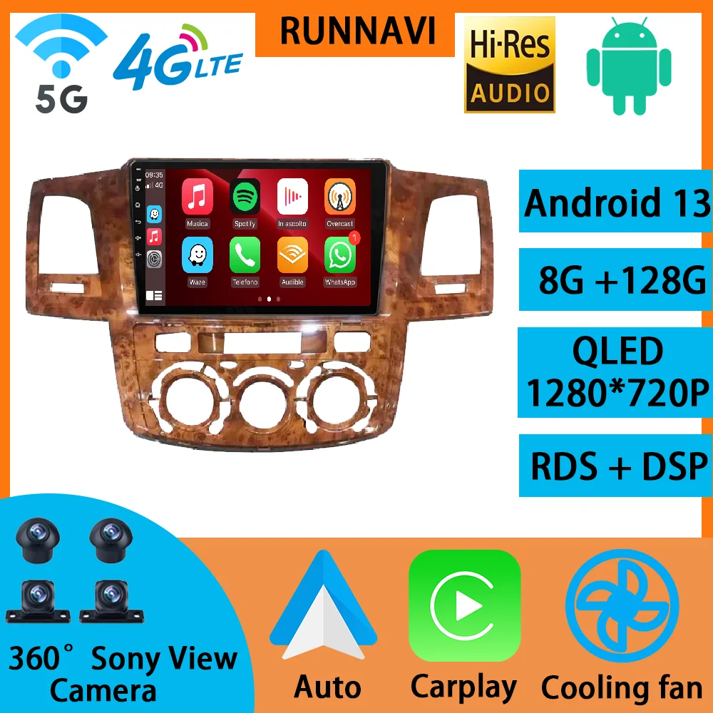 

Android 13 для Toyota Fortuner HILUX Revo Vigo 2008 - 2014 Автомагнитола стерео Мультимедийный видеоплеер GPS беспроводной Carplay QLED
