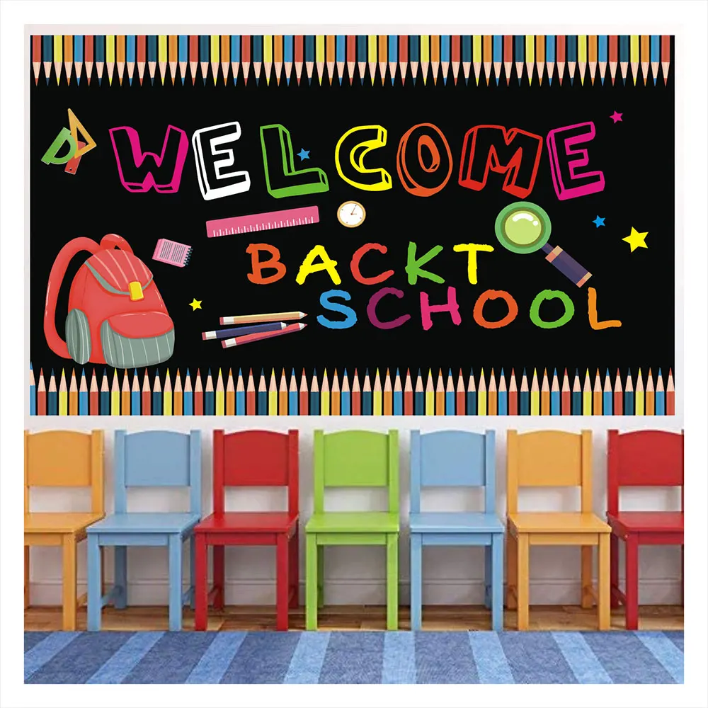 

180X106cm Welcome Back to School Background First Day of School Backdrops for Classroom Party Decoration