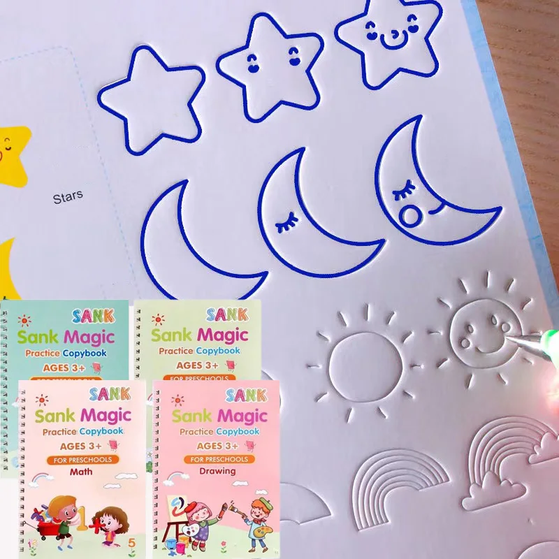 

Free Shipping Reusable Montessori Toys English French Copybooks Pen Children's Writing Sticker Magic Copybook For Calligraphy