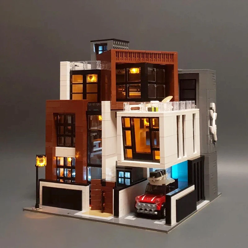 

Expert Modern Villa Brick Bank Cafe Corner Model Moc Modular Houses Building Blocks Toys Pet Book Shop Town Hall