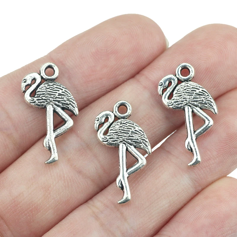 

20 Pieces 24x14mm Antique Silver Color Flamingo Charms Necklace For DIY Jewelry Making