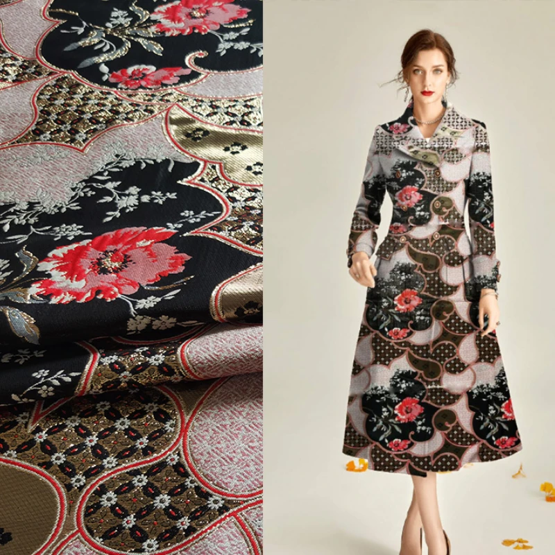 

Французские трехмерные роскошные золотые шелковые жаккардовые платья ткань жесткая ветровка пальто парча модная одежда DIY ткань