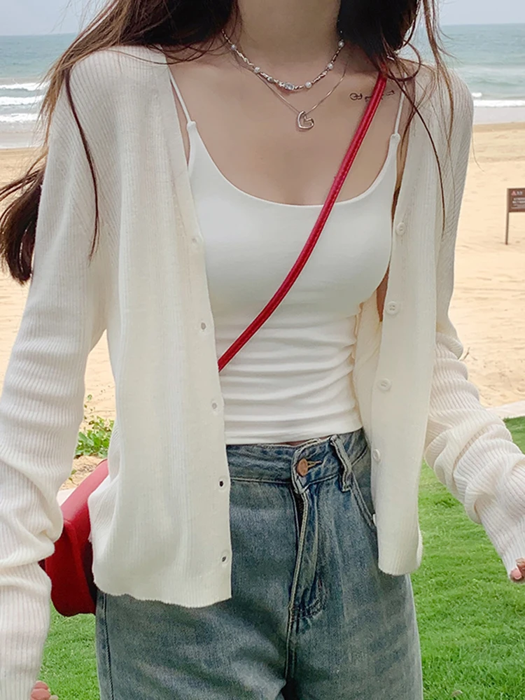 Вязаный кардиган из ледяного шелка солнцезащитная одежда женский летний тонкий